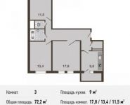 3-комнатная квартира площадью 72 кв.м, Базовская ул., 15 | цена 8 610 000 руб. | www.metrprice.ru