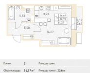 1-комнатная квартира площадью 31.37 кв.м, Калинина ул, 8 | цена 3 231 110 руб. | www.metrprice.ru