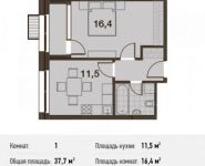 1-комнатная квартира площадью 37.7 кв.м, Заречная улица, 2/1с1 | цена 7 188 259 руб. | www.metrprice.ru