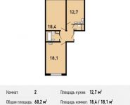 2-комнатная квартира площадью 60.2 кв.м, Недорубова улица, д.1 | цена 6 197 590 руб. | www.metrprice.ru