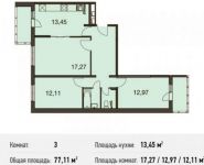 3-комнатная квартира площадью 77.1 кв.м, Донецкая улица, 30с29 | цена 8 040 308 руб. | www.metrprice.ru