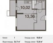 1-комнатная квартира площадью 36.1 кв.м, Акуловская улица, 23 | цена 4 171 312 руб. | www.metrprice.ru