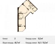 2-комнатная квартира площадью 65.7 кв.м, улица Дмитрия Ульянова, 6к1 | цена 5 315 064 руб. | www.metrprice.ru