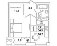 1-комнатная квартира площадью 34.9 кв.м, Рязанский пр-кт, 2 | цена 5 968 493 руб. | www.metrprice.ru