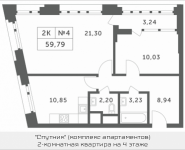 2-комнатная квартира площадью 59.79 кв.м, Мякининское шоссе, 1 | цена 4 746 672 руб. | www.metrprice.ru