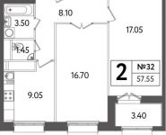 2-комнатная квартира площадью 57.55 кв.м, Яна Райниса бульвар, д.влд 4, к.3 | цена 10 646 750 руб. | www.metrprice.ru