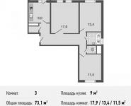 3-комнатная квартира площадью 73 кв.м, Базовская ул., 15 | цена 9 795 000 руб. | www.metrprice.ru