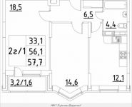 2-комнатная квартира площадью 57.7 кв.м, Строителей, корп.45 | цена 3 231 200 руб. | www.metrprice.ru