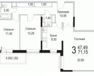 3-комнатная квартира площадью 71.2 кв.м, Барышевская Роща ул. | цена 5 626 600 руб. | www.metrprice.ru