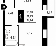 1-комнатная квартира площадью 32.8 кв.м, Клубная, 13 | цена 3 552 240 руб. | www.metrprice.ru