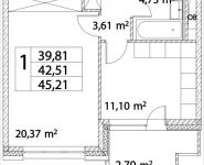 1-комнатная квартира площадью 42.51 кв.м, Лазоревый пр., 3 | цена 9 945 682 руб. | www.metrprice.ru