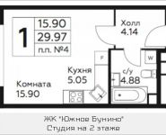 1-комнатная квартира площадью 29.97 кв.м, д.Столбово, уч.40/2, корп.4 | цена 3 062 664 руб. | www.metrprice.ru