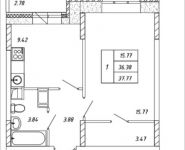 1-комнатная квартира площадью 37.77 кв.м, Омская, 12 | цена 4 201 912 руб. | www.metrprice.ru
