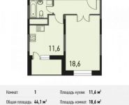 1-комнатная квартира площадью 44.1 кв.м, Новотушинская улица, 3 | цена 4 229 190 руб. | www.metrprice.ru