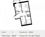 3-комнатная квартира площадью 69.9 кв.м, Фруктовая улица, 1 | цена 7 515 983 руб. | www.metrprice.ru