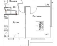 1-комнатная квартира площадью 37.91 кв.м, 2-я Муравская | цена 5 292 539 руб. | www.metrprice.ru