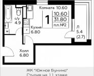 1-комнатная квартира площадью 31.8 кв.м, д.Столбово, уч.40/2, корп.6 | цена 3 699 930 руб. | www.metrprice.ru