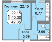 1-комнатная квартира площадью 43.25 кв.м, Большая Очаковская, 44, корп.2 | цена 7 525 500 руб. | www.metrprice.ru