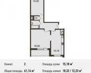 2-комнатная квартира площадью 61.1 кв.м, Домодедовское ш. | цена 3 668 400 руб. | www.metrprice.ru