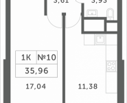 1-комнатная квартира площадью 35.96 кв.м, Мякининское шоссе, 2 | цена 3 473 736 руб. | www.metrprice.ru