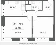 2-комнатная квартира площадью 56.01 кв.м, Мякининское шоссе, 4 | цена 7 908 051 руб. | www.metrprice.ru
