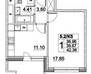 1-комнатная квартира площадью 42 кв.м, Лазоревый пр., 3С5 | цена 8 645 477 руб. | www.metrprice.ru