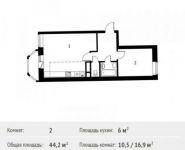 2-комнатная квартира площадью 44.2 кв.м, Фруктовая улица, 1 | цена 4 629 932 руб. | www.metrprice.ru