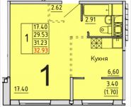 1-комнатная квартира площадью 32.93 кв.м, Расторгуевское шоссе, 24 | цена 2 501 837 руб. | www.metrprice.ru