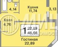 1-комнатная квартира площадью 46.7 кв.м, Зеленые Аллеи бул., 2К1 | цена 4 000 000 руб. | www.metrprice.ru