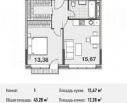 1-комнатная квартира площадью 45.3 кв.м, Шмитовский пр., 39 | цена 9 373 010 руб. | www.metrprice.ru