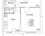 1-комнатная квартира площадью 37.41 кв.м, 2-я Муравская | цена 4 985 166 руб. | www.metrprice.ru