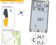 1-комнатная квартира площадью 31.3 кв.м в ЖК "SHIROKAYA", улица Крупской, 5 | цена 5 437 436 руб. | www.metrprice.ru