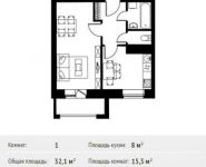 1-комнатная квартира площадью 32.1 кв.м, Фруктовая ул, 1 | цена 4 180 961 руб. | www.metrprice.ru