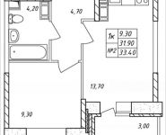 1-комнатная квартира площадью 33.4 кв.м, Дружбы, 48 | цена 3 323 300 руб. | www.metrprice.ru