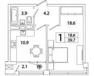 1-комнатная квартира площадью 39.7 кв.м, Рязанский пр-кт, 2 | цена 6 804 183 руб. | www.metrprice.ru