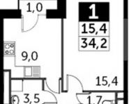 1-комнатная квартира площадью 34.7 кв.м, Сигнальный проезд, вл5 | цена 5 778 540 руб. | www.metrprice.ru