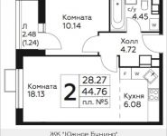 2-комнатная квартира площадью 44.76 кв.м, д.Столбово, уч.40/2, корп.4 | цена 4 427 211 руб. | www.metrprice.ru