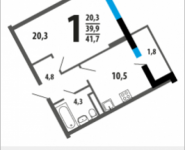 1-комнатная квартира площадью 41.7 кв.м, 1-я Нововатутинская, 1 | цена 4 591 170 руб. | www.metrprice.ru