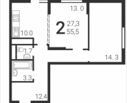2-комнатная квартира площадью 55.5 кв.м, Бибиревская, 4.1, корп.4.1 | цена 6 113 796 руб. | www.metrprice.ru