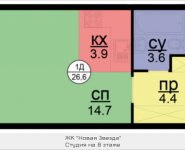 1-комнатная квартира площадью 26.6 кв.м, Бачуринская, корп.4 | цена 3 112 200 руб. | www.metrprice.ru