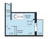 1-комнатная квартира площадью 34.48 кв.м, Хлебозаводская улица, 10 | цена 1 814 982 руб. | www.metrprice.ru