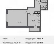 1-комнатная квартира площадью 44 кв.м, улица Мостотреста, 6 | цена 2 944 650 руб. | www.metrprice.ru