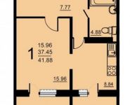 1-комнатная квартира площадью 41.88 кв.м, 5-й микрорайон, 18 | цена 2 347 583 руб. | www.metrprice.ru