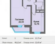 1-комнатная квартира площадью 49 кв.м в ЖК "Алексеевская Роща", Дмитриева ул., 18 | цена 3 654 528 руб. | www.metrprice.ru