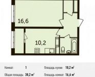 1-комнатная квартира площадью 38.2 кв.м в ЖК "Гагаринский" (Жуковский), улица Гагарина, 60 | цена 2 261 440 руб. | www.metrprice.ru