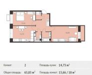 2-комнатная квартира площадью 63.83 кв.м,  | цена 4 819 165 руб. | www.metrprice.ru