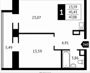 1-комнатная квартира площадью 47.1 кв.м, Клубная, 13 | цена 4 825 866 руб. | www.metrprice.ru