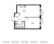 1-комнатная квартира площадью 37.1 кв.м, Ленинский проспект, 20 | цена 4 489 100 руб. | www.metrprice.ru