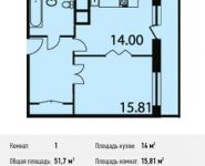1-комнатная квартира площадью 51.7 кв.м, Нагатинский проезд, 11 | цена 13 743 515 руб. | www.metrprice.ru