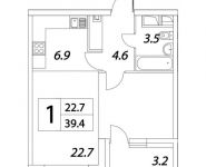 1-комнатная квартира площадью 39.4 кв.м, Тагильская улица, 4с22 | цена 4 828 667 руб. | www.metrprice.ru